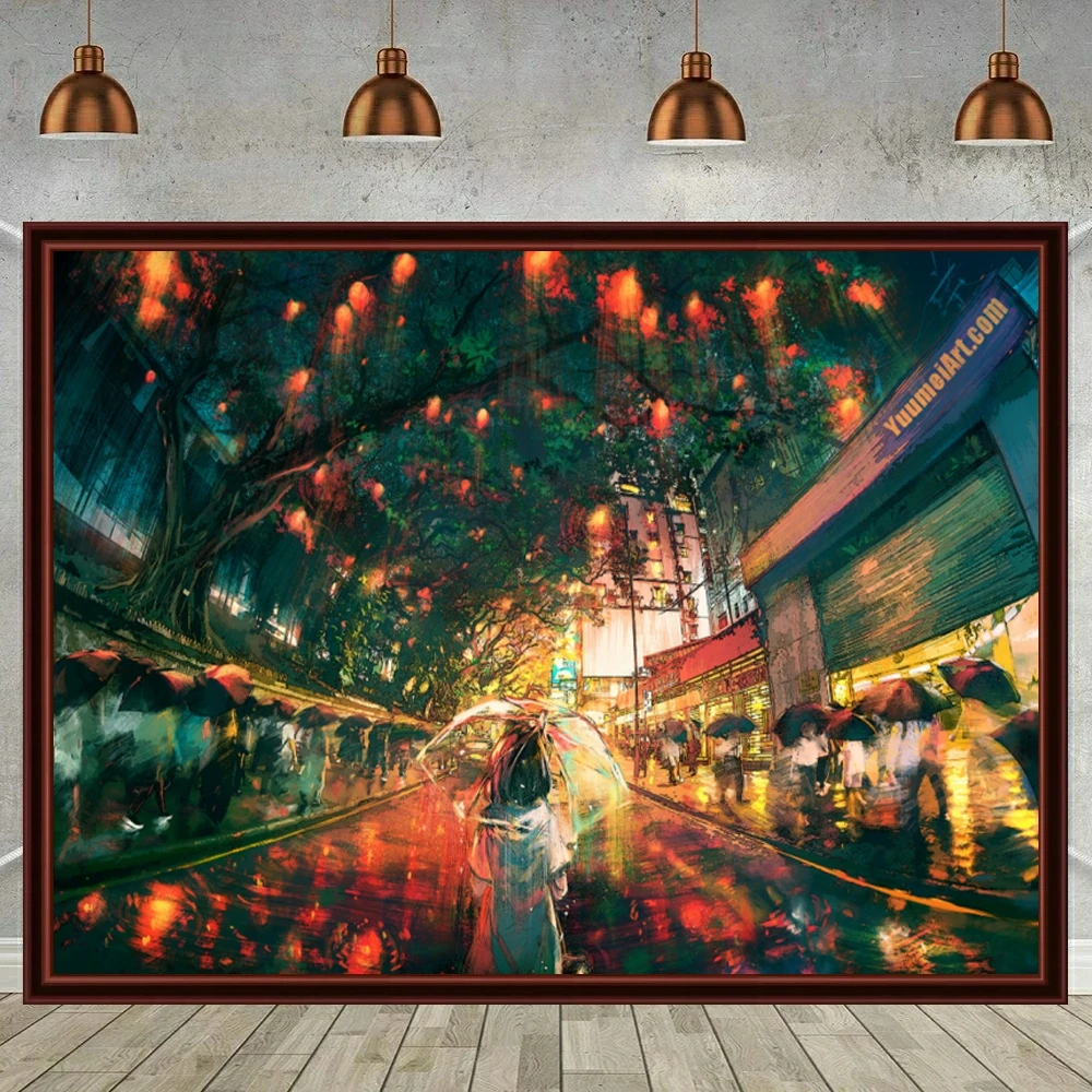 Japanese Neon Sakura Landscape 5D DIY Diamond Painting Embroidery Cartoon Art Cross Stitch Mosaic Rhinestones Hobby Home Decor