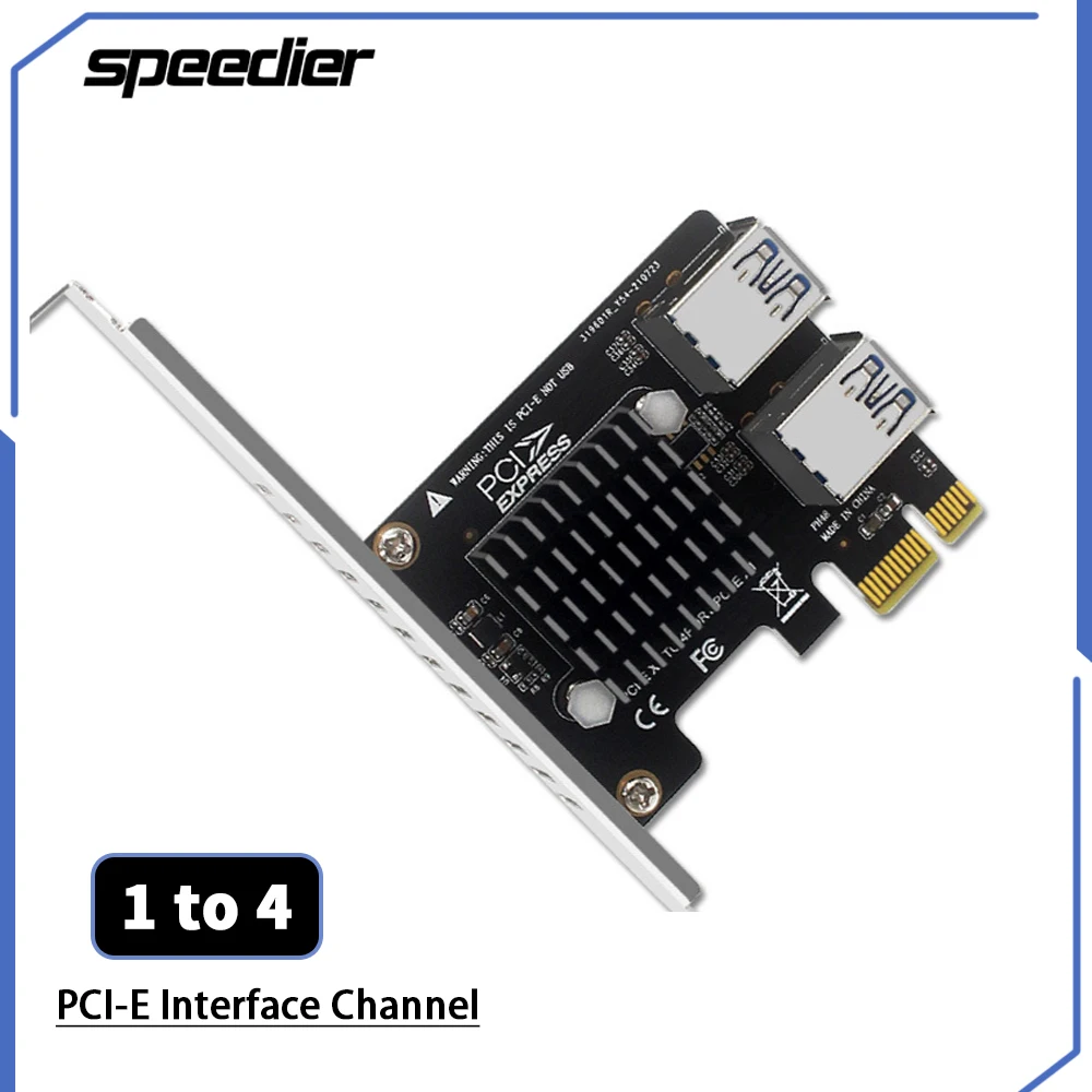 

PCI-E 1 To 4 PCI Express X1 Slots Riser Card 4 Ports PCIE 1X Slot Adapter PCI-e Graphics Card Expansion ASM1184E Multiplier Card