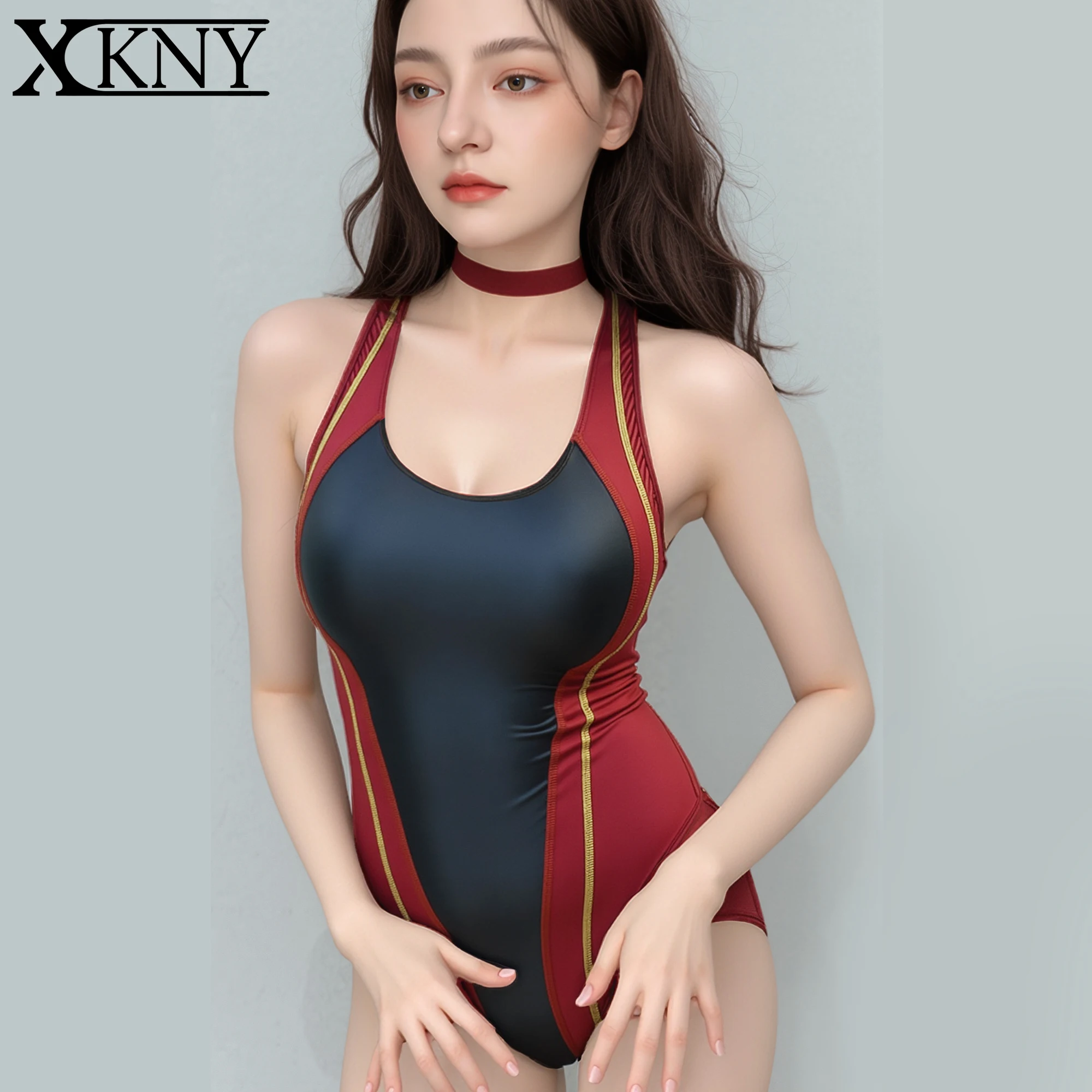 

XClocKNYoung атласный глянцевый купальник цельный цветные трусы с цветными блоками Bareback Hot Spring xckny глянцевая серия купальник с высокой вилкой