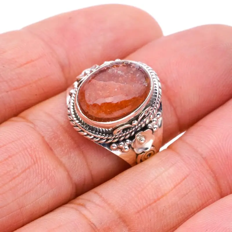 

StarGems® Natural Calcite Flower Handmade 925 Sterling Silver Ring 8.5 F0597