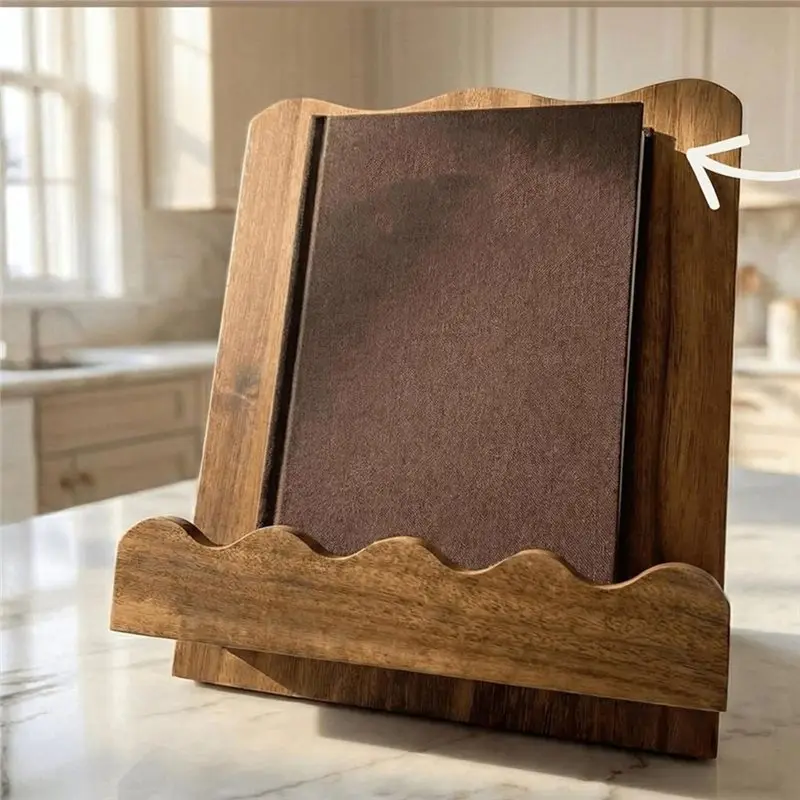 ABZS For Kitchen Counter Cookbook Stand In Beautiful Wooden Design, Solid Wood Scalloped Book Holder For Cookbooks& Tablets