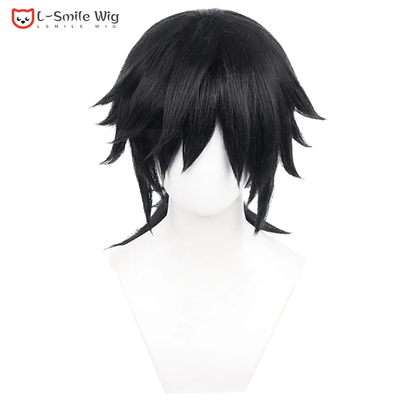 Anime Tomioka Giyuu peruka do Cosplay 60cm czarna Tomioka Giyuu Cosplay Anime peruki syntetyczne odporne na ciepło peruki na przyjęcie do włosów + czapka z peruką