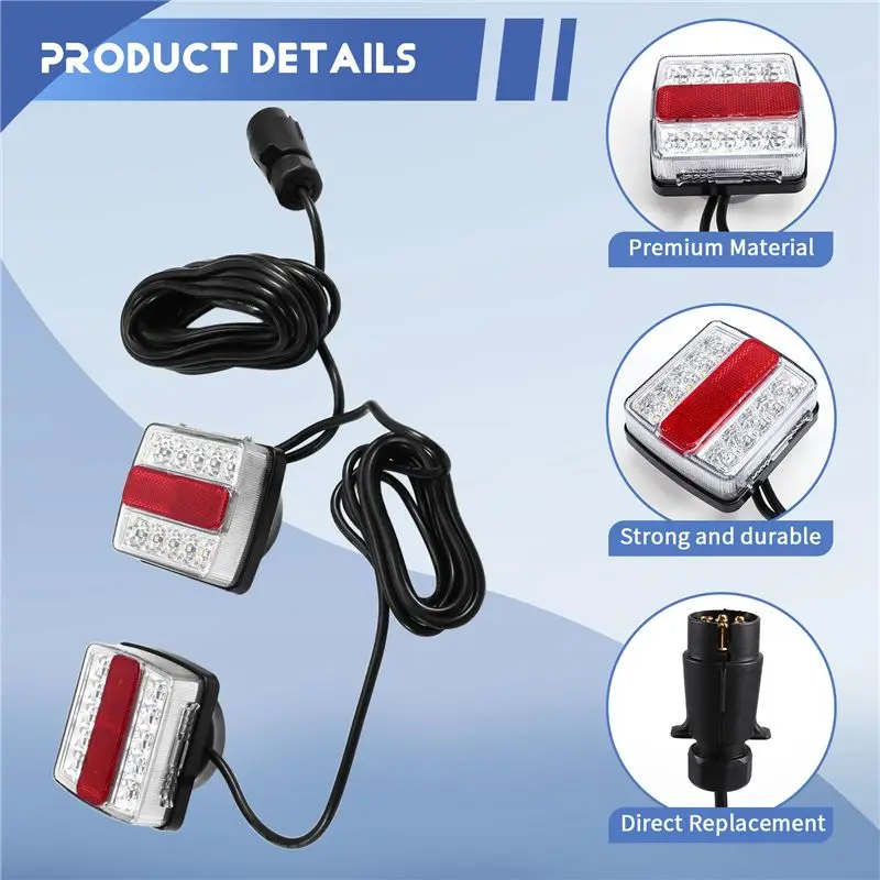 AB16-12V Universal 7Pin LED Trailer Brake Stop Lamp Rear Combination Towing Light License Plate Reflector 10M Cable Tail Light