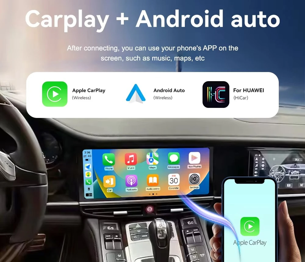 Carplay de 12,3 Polegadas para Cayenne 2010-2016, Multimídia Automotiva com Tela Dupla e Android 13, Suporte para 8 Núcleos e BT 5.0