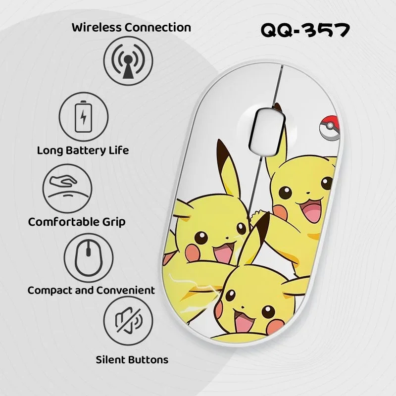 Bluetooth Wireless Mouse Cartoon Pikachu Theme Mouse Mini Portable Silent Mouse for MacBook Notebook PC Laptop Tablet Office