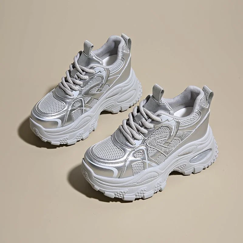 

Autumn New Style Women's Dad Shoes Breathable Mesh Korean Design Thick Sole Height Lift Casual Sports Shoes Versatile