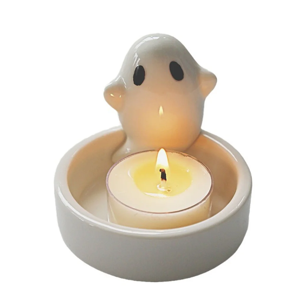 Halloween Candle Holders Cartoon Candle Holder Cute Ceramic Candle Sticker Holder Cup Specter Shape Tealight Cup For Party Decor