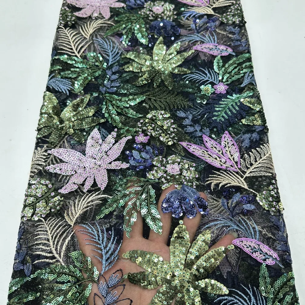 Sequin Beaded Mesh Embroidery Fabric Leaf Floral Pattern Stage Costume Evening Skirt Wedding Gown Event Backdrop By The Yard