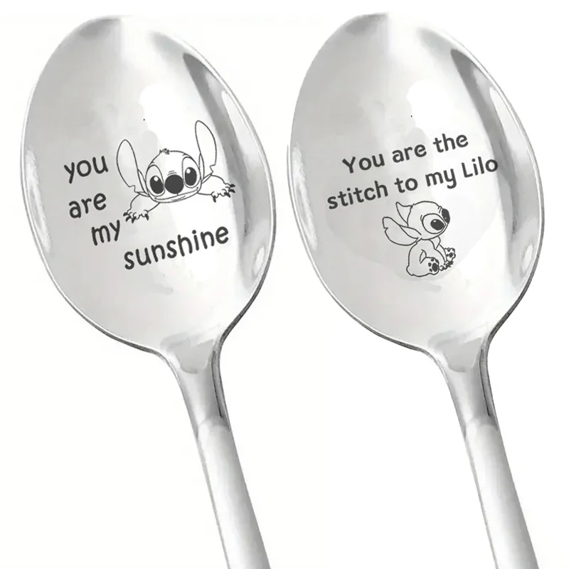 Lilo Stitch Stainless Steel Spoon New Disney Kids Anime Ladle Dessert Coffee Ice Cream Tableware Kitchen Utensils Children Gift