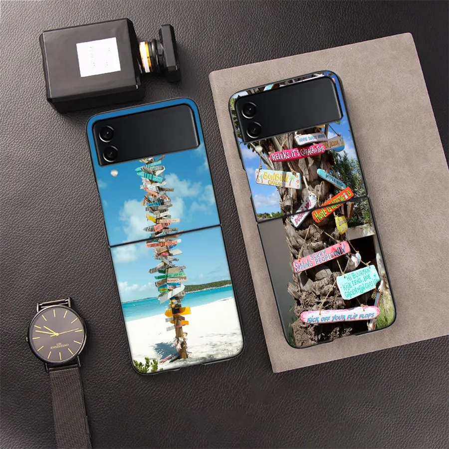 Seaside signs for summer tourism For Phone Samsung Z Flip 3 4 5 5G Cover Shockproof Hard Galaxy Z Flip 6 5G Case Cell Luxury