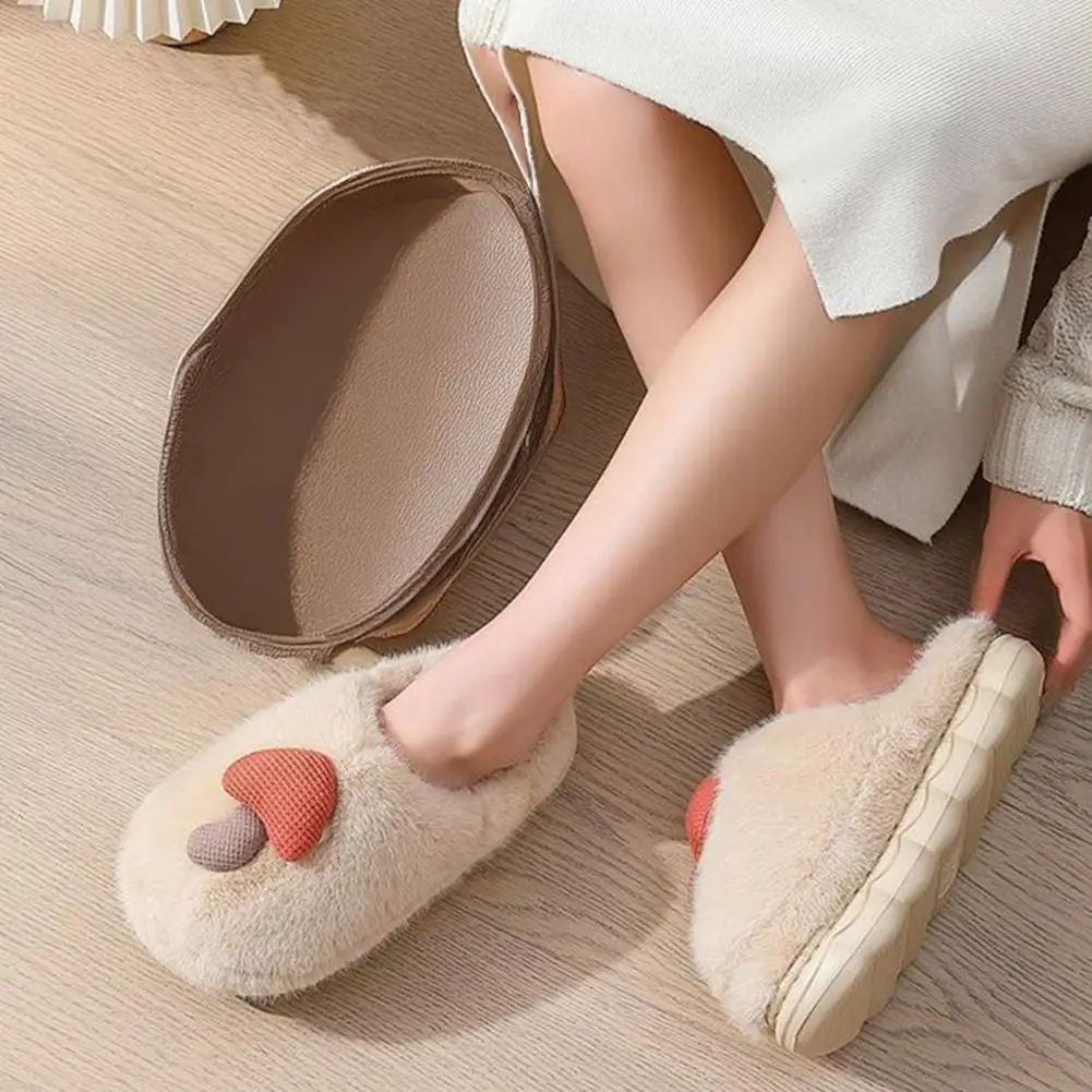 Mushroom Winter Slippers Plush Warm Slippers with Non-Slip Sole Fuzzy Winter Slip-on Shoes for Home Indoor Outside Wear