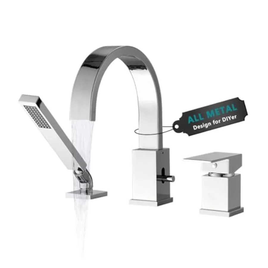 

Латунный смеситель для ванны в римском стиле с ручным душем, настольный смеситель для ванны с ручным душем, 3-отверстный смеситель-водопад с поворотным изливом на 360°