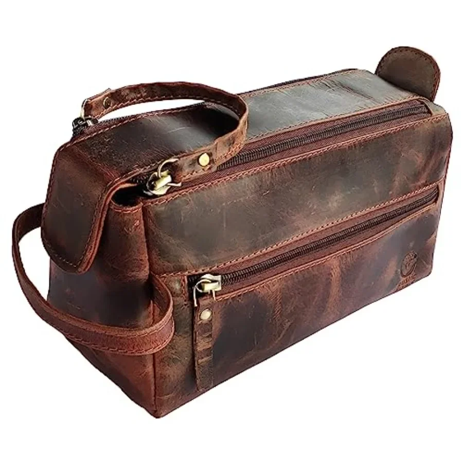 Leather Wash Bag for Men - Travel Toiletry Bag - Shaving Dopp Kit Toiletries Organizer - Leather Makeup Bag for Women
