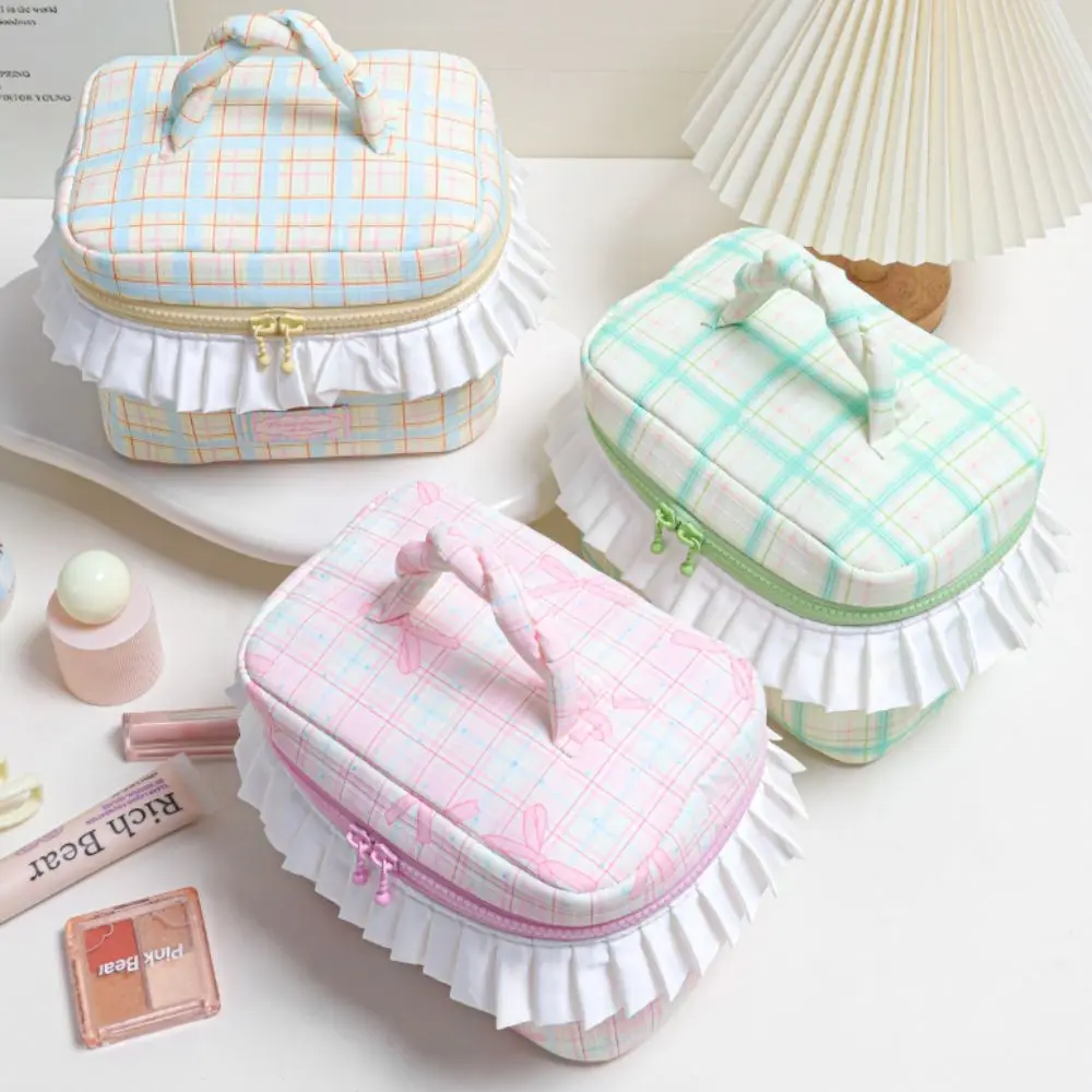 حقيبة مكياج حلوة ذات سعة كبيرة، حقيبة مستحضرات تجميل محمولة بسحاب، حقيبة تخزين متعددة الوظائف للسفر في الهواء الطلق