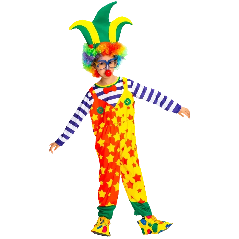 SN60 Kids Clown Cosplay Costumes Coat Hat Halloween Magic Game Party Show Jumpsuits With Shoes Wig1@j$