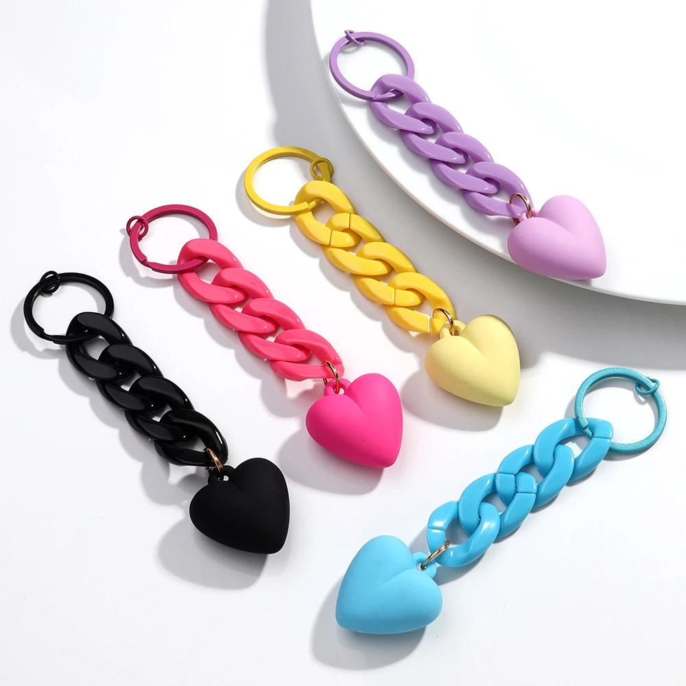 Handmade Heart Keychain Acrylic Plastic Link Chain Key Ring For Women Handbag Pendant Accessorie Car Keys Jewelry Gifts image 3