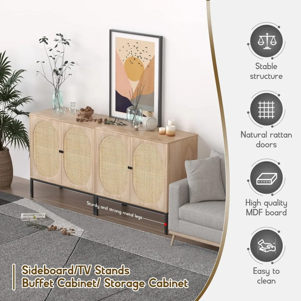 Credenza a Buffet con ante in Rattan naturale fatte a mano, mobiletto in Rattan mobiletto consolle Accent Cabinet