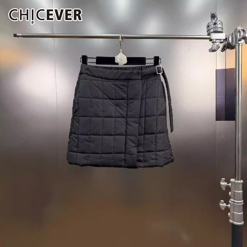 CHICEVER Black Spliced Plaid Basics Skirt Female High Waist Loose Vintage Design Women's Short Skirts Autumn New Fashion Style