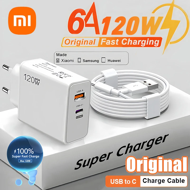 Xiaomi-cargador rápido de 120W, Cable USB tipo C PD, adaptador de carga rápida 3,0 para teléfonos móviles iPhone, Samsung, Oneplus Pixel