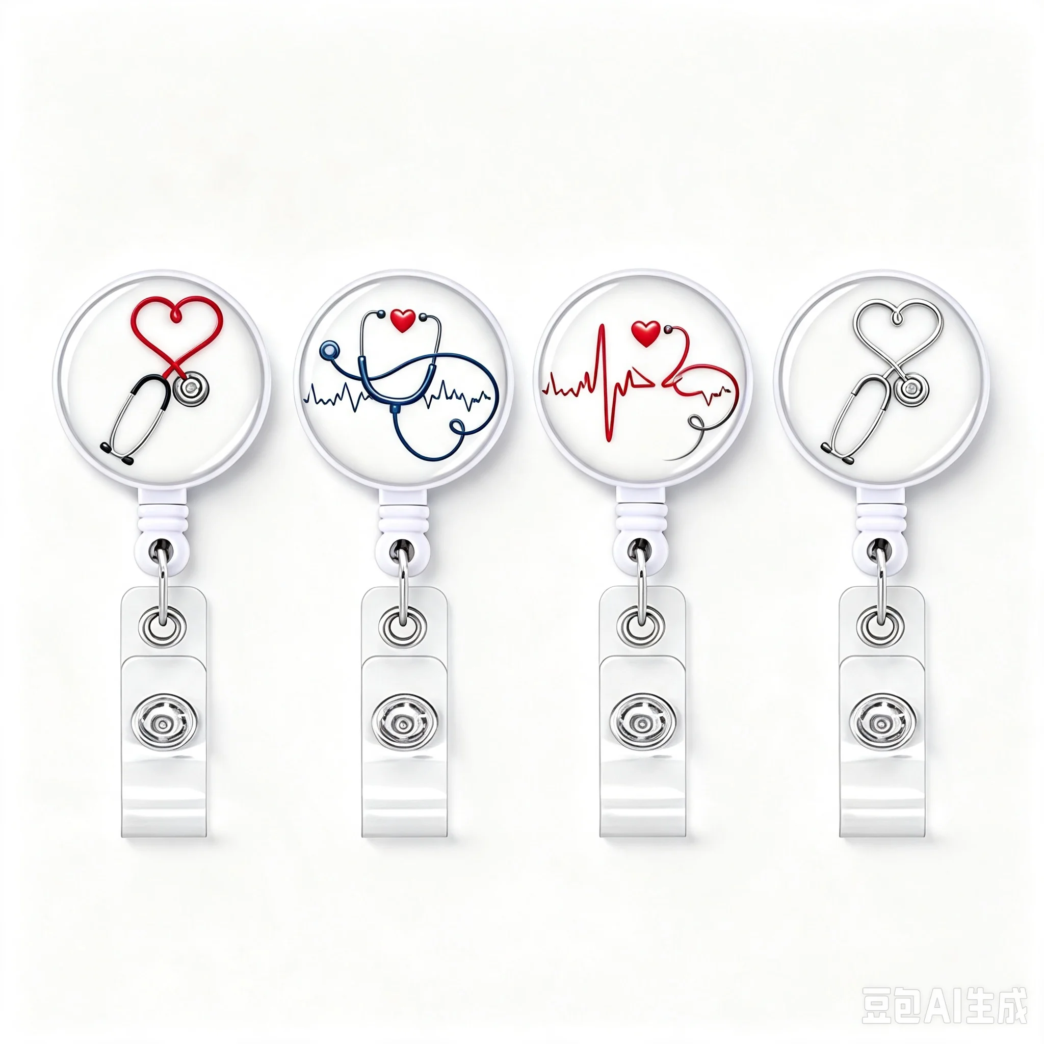 ABS Retractable Badge Reel Rotatable Heart Stethoscope Syringe Design Nurse ID Badge Holder Reel for Medical Staff