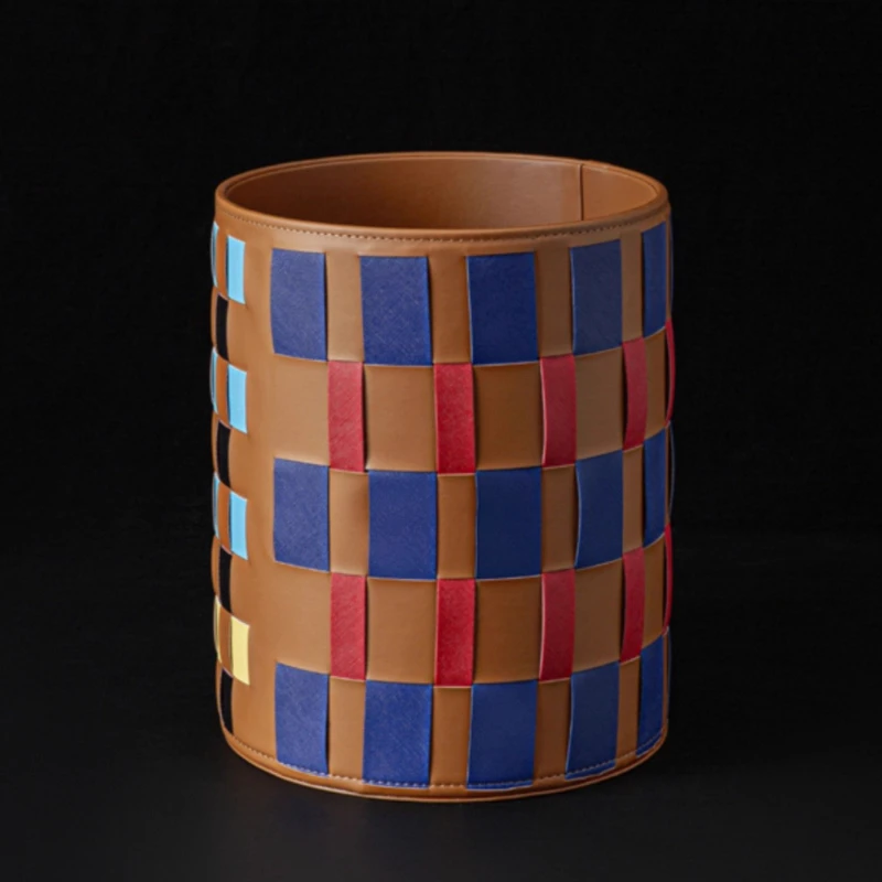 

Colorful Leather Laundry Bin, Handwoven Clothes Basket, Living Room Storage Container, Vintage Decorative Organizer for Home