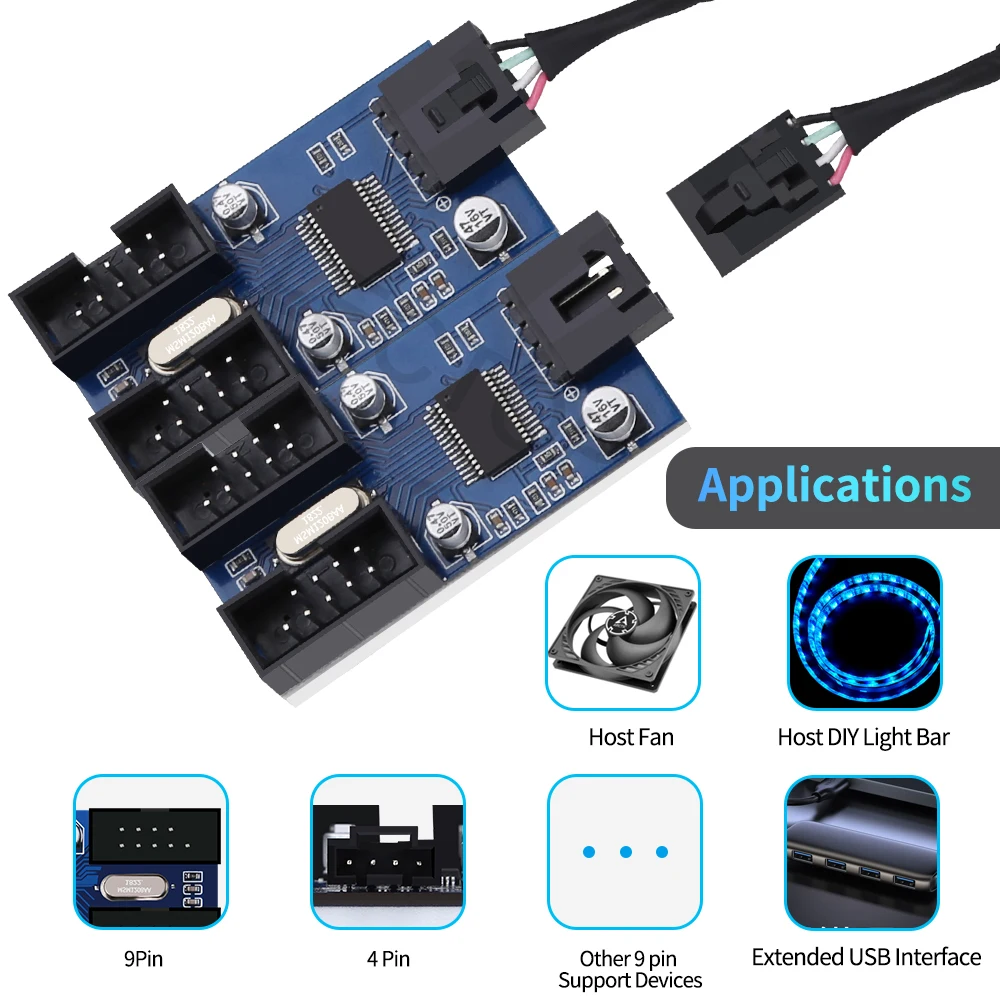 ELECTOP USB 9pin Expansion Card Male 1 To 2 / 4 Female Extension Cable Adapter Circuit Board 2.0 HUB Hub for Desktop Motherboard