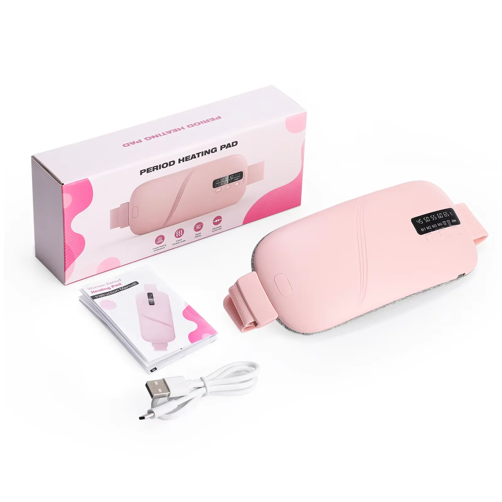 Electric Menstrual Period Massager Heating Massage Pad Belt for Female Waist Abdominal Lumbar Warm Belt Massage Device Vibration