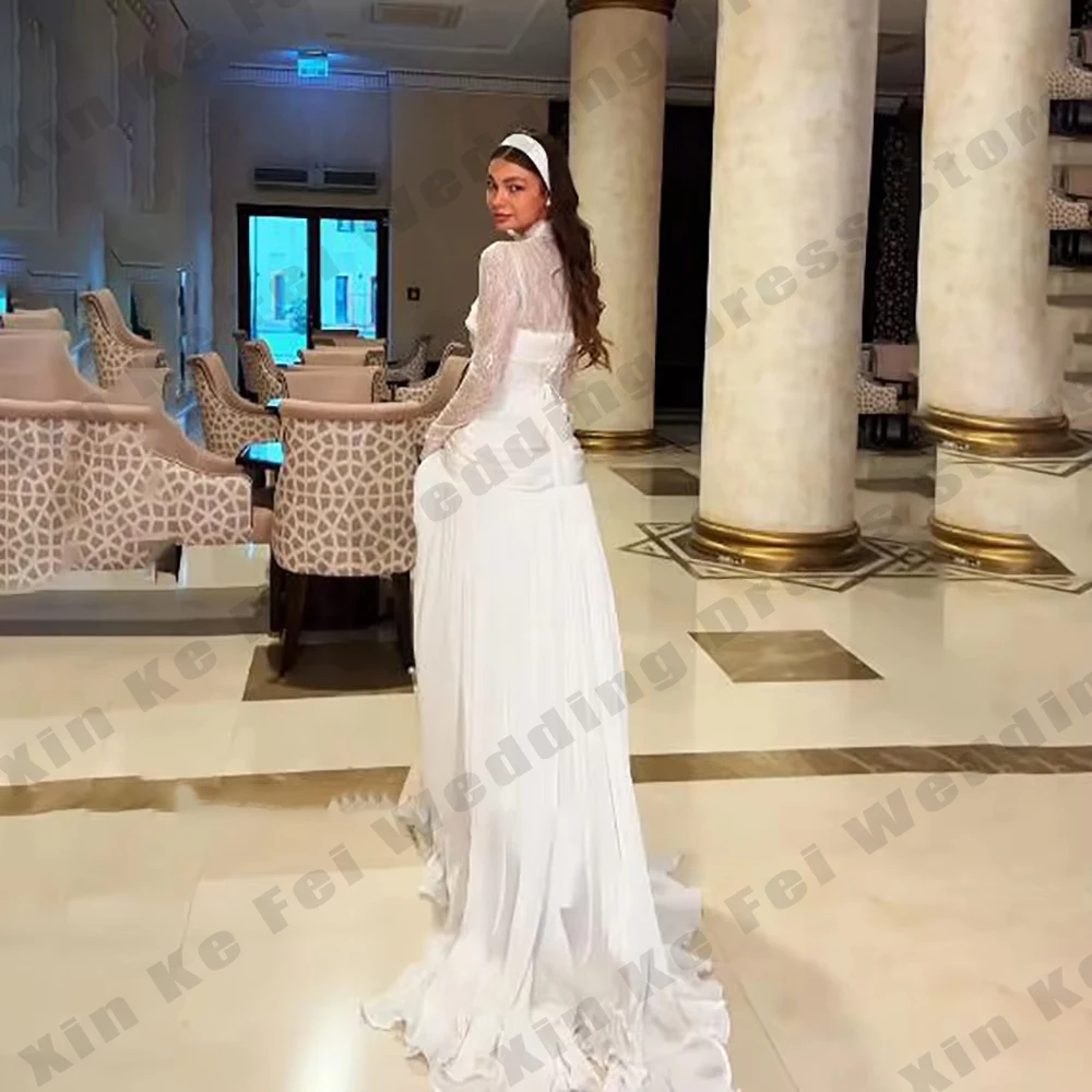 Vintage Lace Wedding Dresses High Neck Applique A-Line Bridal Gowns Irregular Neckline Pleats Princess Bride Dress Customized
