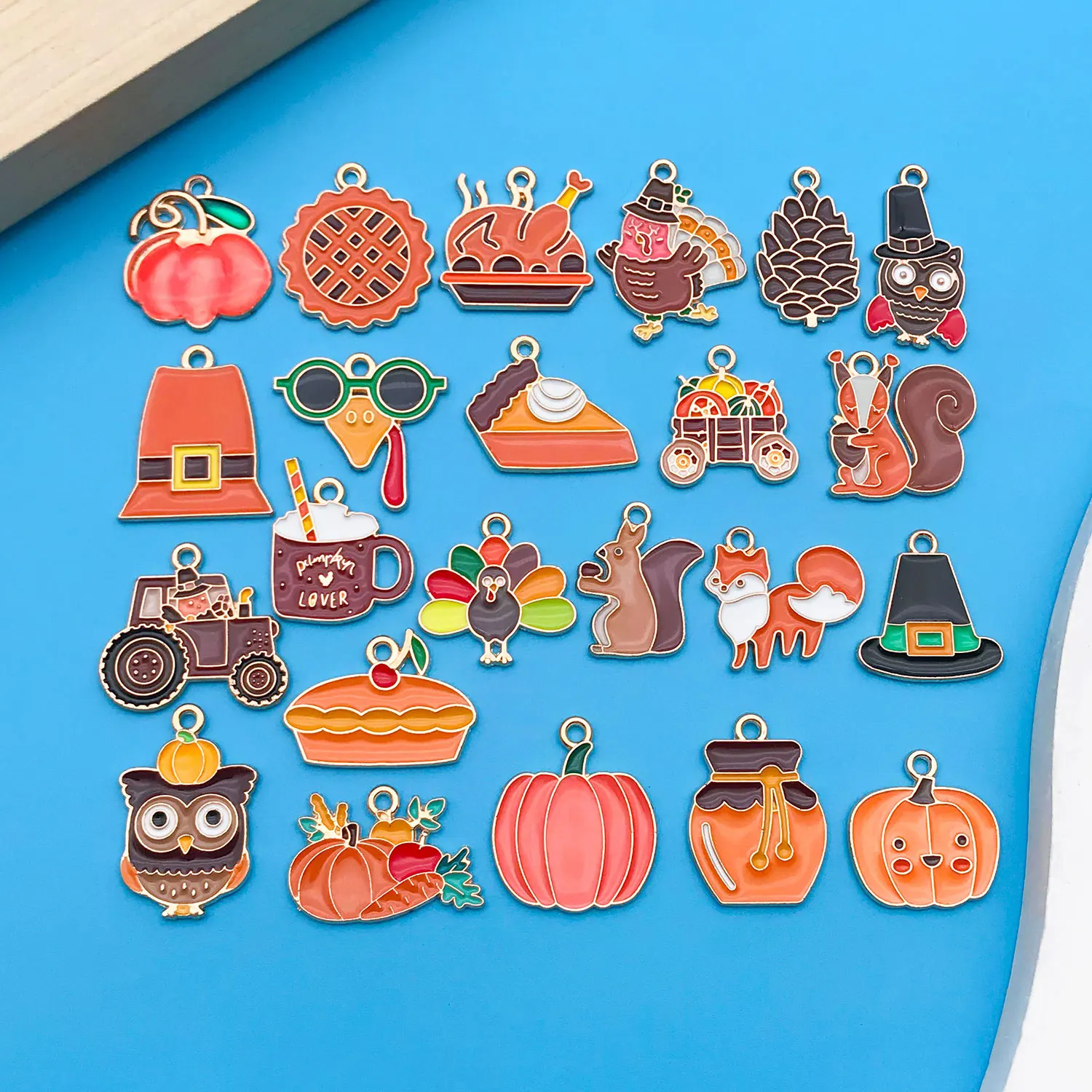 20-50pcs Fall Autumn Thanksgiving Charms Pumpkin Pie Turkey Owl Pendants For Earrings Necklace Holiday DIY Jewelry Accessories