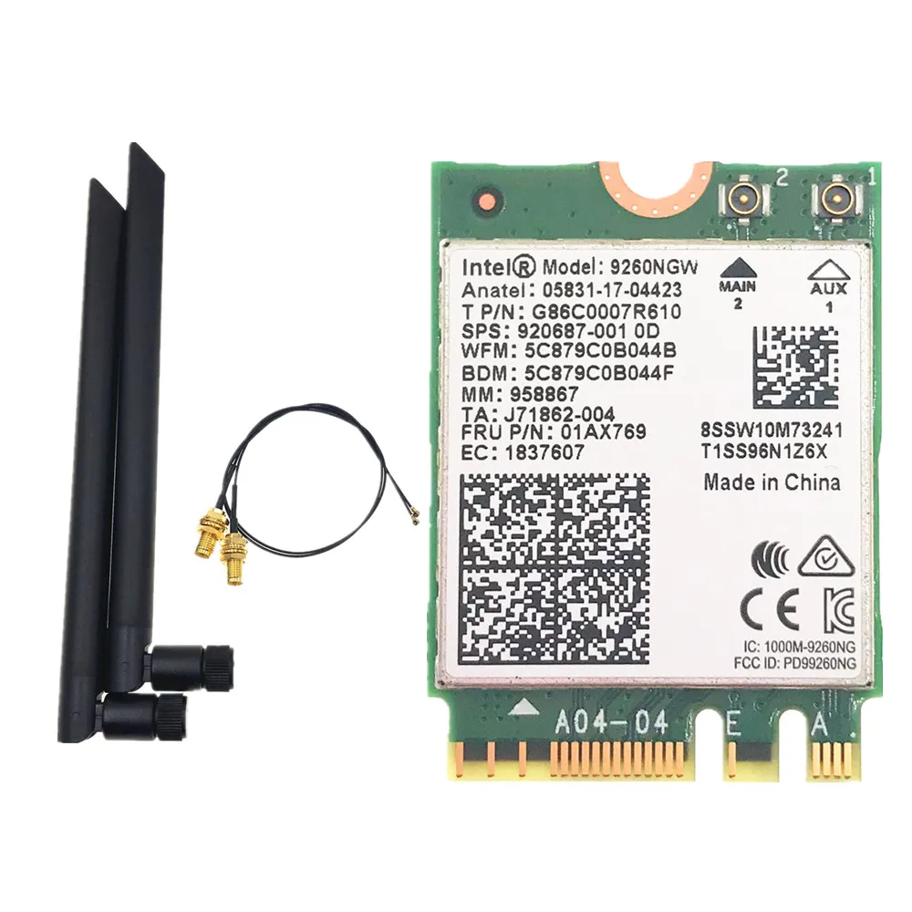 Комплект антенн ASUS AC88U 8dbi U.fl Для HUANANZHI X99 F8, кабели для RP-SMA + Intel 9260 9260NGW 802.11ac 1730 Мбит/с Wi-Fi BT 5,0 карта