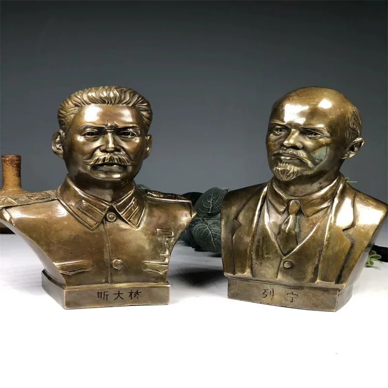 Antique Old Four Great Men Bust Statue Brass Lenin Marx Engels Stalin Bronze Statue