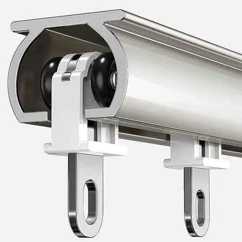 de riel de cortina resistente con tecnología Silent Glide para separadores de habitaciones y tratamientos de ventanas, montado