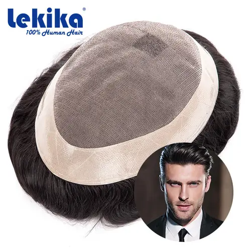 Peluquín Mono para hombre, peluca de cabello humano de 130% de densidad, peluquín de prótesis de cabello masculino duradero, sistema de reemplazo de cabello de 6"" para hombres