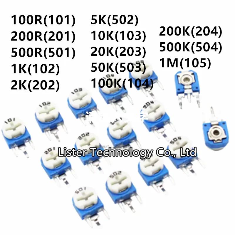 20pcs New RM063 RM-063 100R 200R 500R 1K 2K 5K 10K 20K 50K 100K 200K 500K 1M ohm Trimpot Trimmer Potentiometer variable resistor