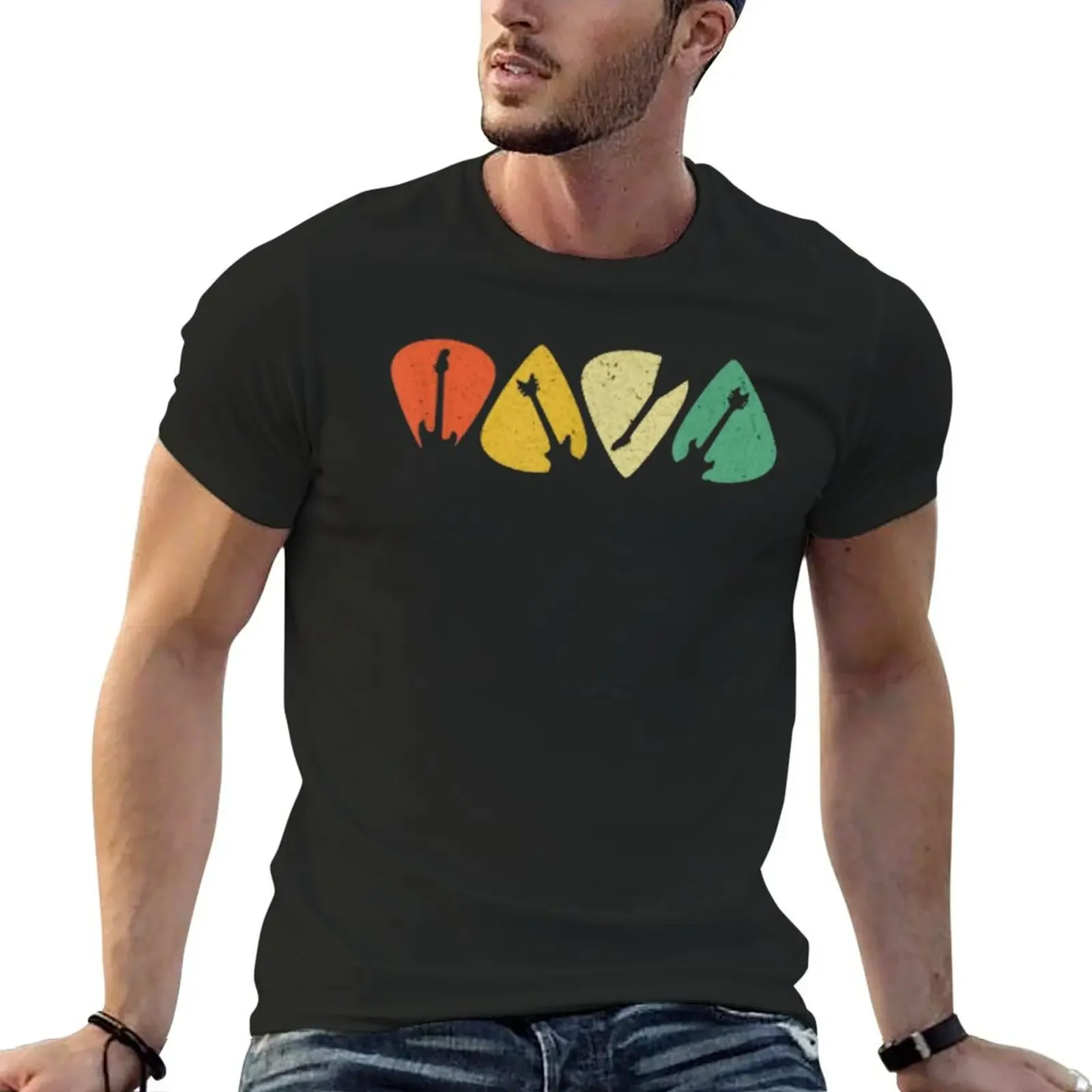 Guitar Pick Gift For Guitarist Retro Vintage T-Shirt baggy shirts graphic shirts men clothing