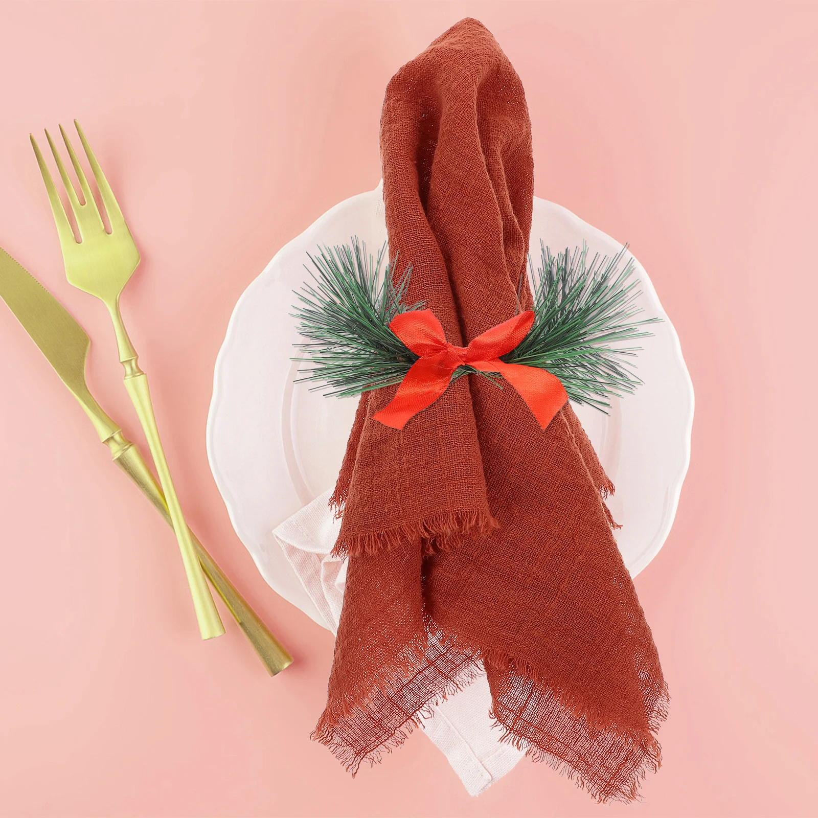 

6Pcs Rings Decor Artificial Pine Needle Greenery Wreaths Home Christmas Party Hanging Wall Door Table Centerpieces