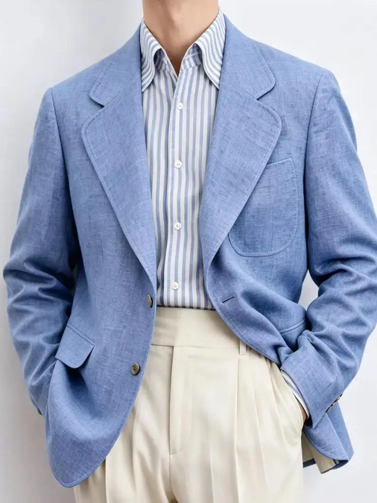 

Only Linen Men's Blazer 1PCS Business Casual Suit Jacket Single Breasted Wear for Wedding Party Sport Coat Breathable Summer