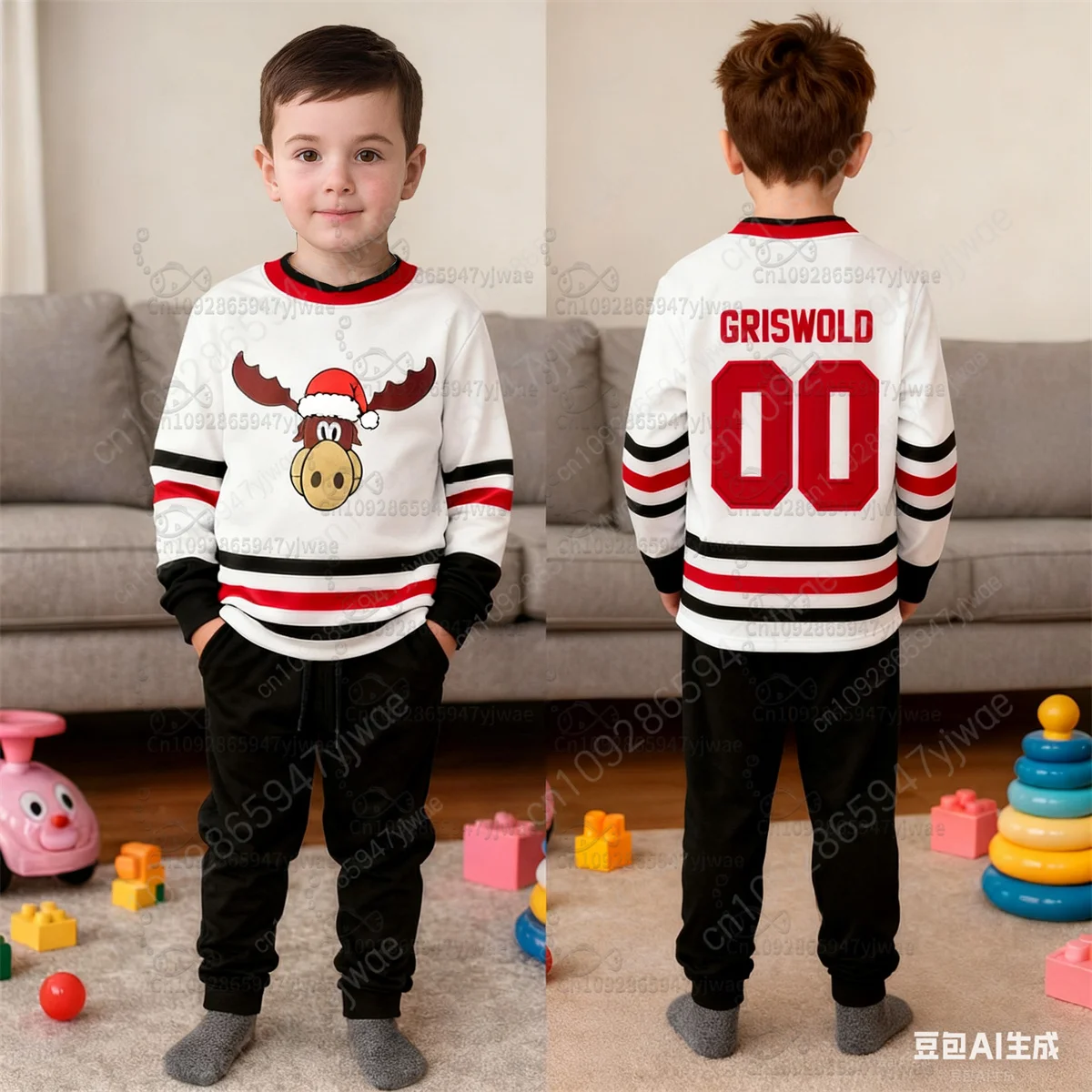 

Autumn New Ice Hockey Sportswear Long Sleeved T-Shirt Tee Kid'S Christmas Reindeer Griswold Printed Clothing Parent-Child Outfit
