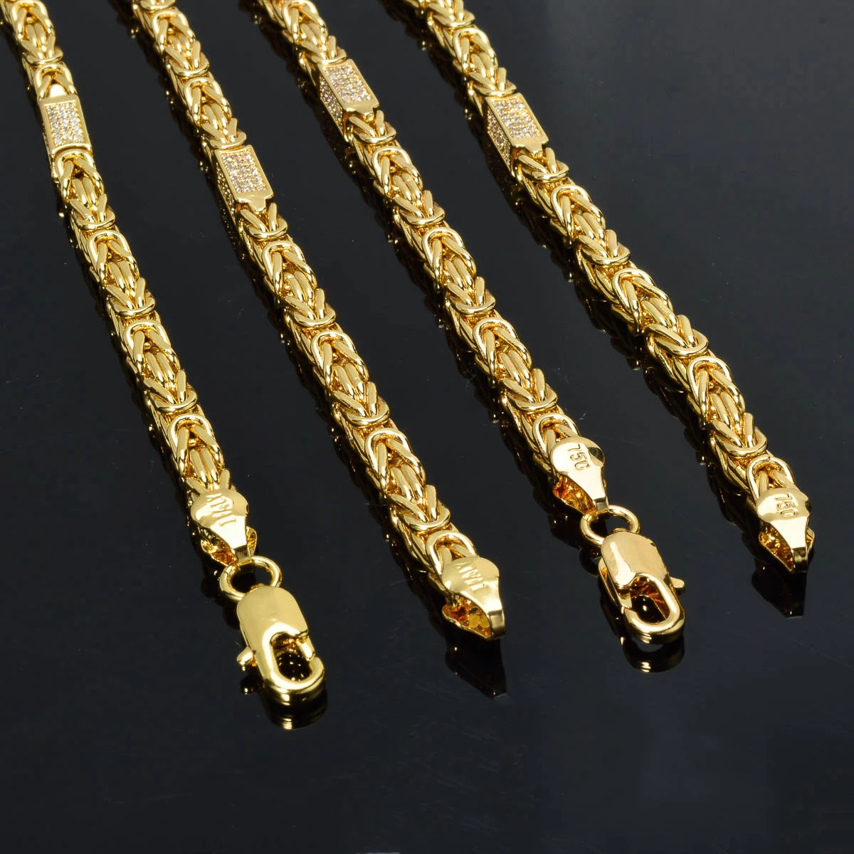 Dubai 18 Karat vergoldete Herren- und Damen-Halskette, mehrschichtig, gewebt, dreidimensionaler Zirkonia, Hip-Hop-Party-Schmuck – Detail 5