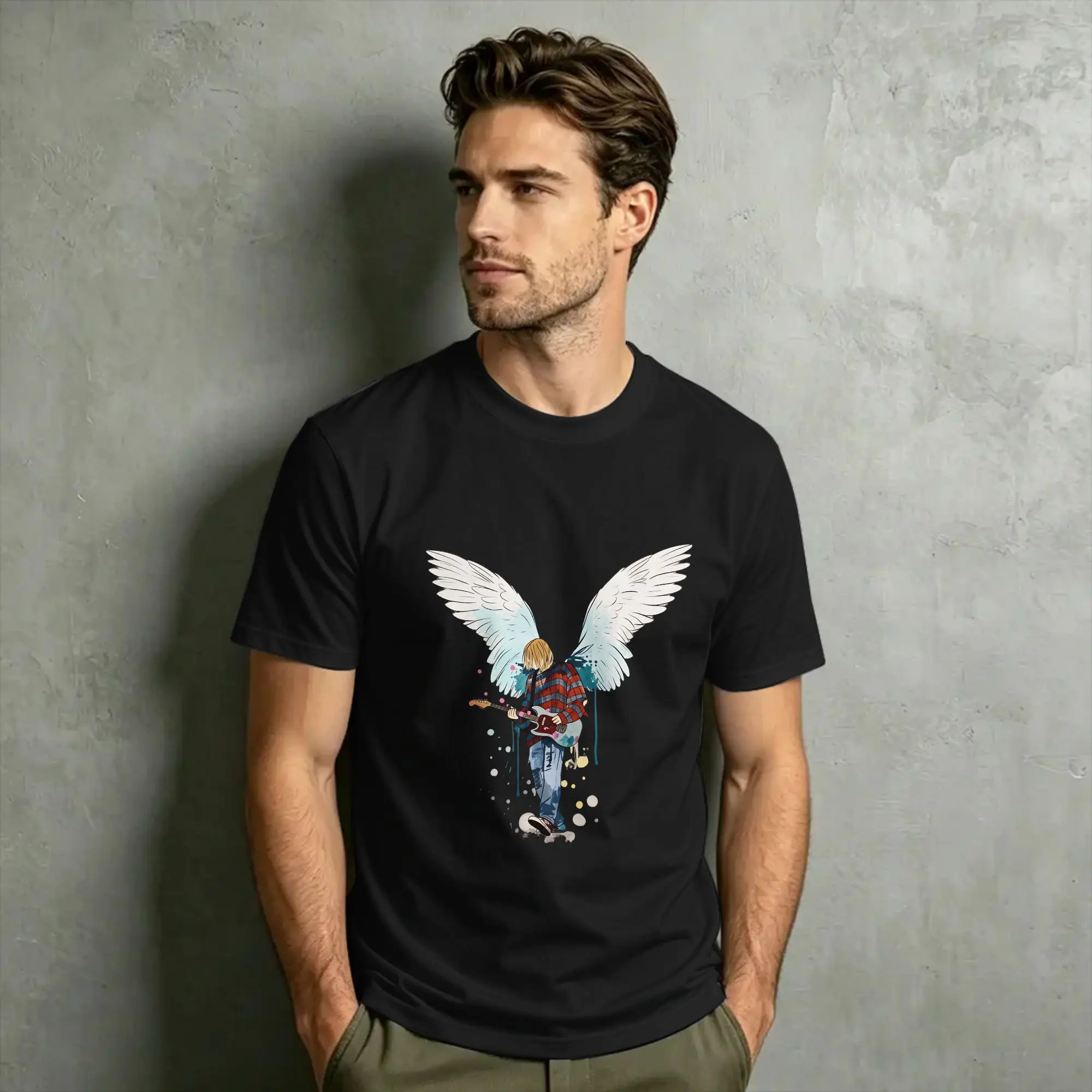Oversized T Shirt Summer Rock K-Kurt Cobain Wings Trendy Cool T Shirts  Cotton Tee Shirt for Mens Y2K Fun  Short Sleeve Clothing