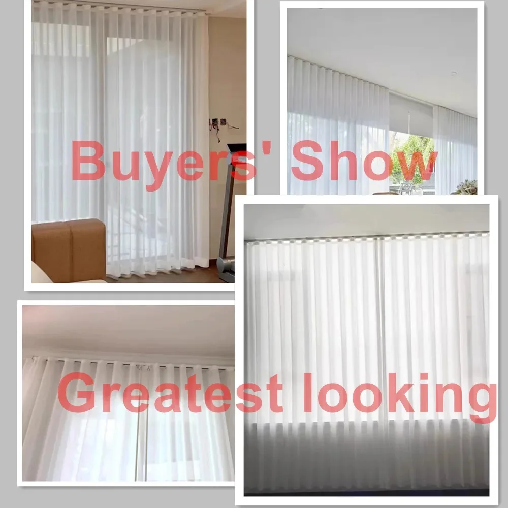 Ripple Fold Runners Snow White Window Curtains for Living Room S Wave Electric Rail Snake Tulle Chiffon Sheer Ripplefold Drapes