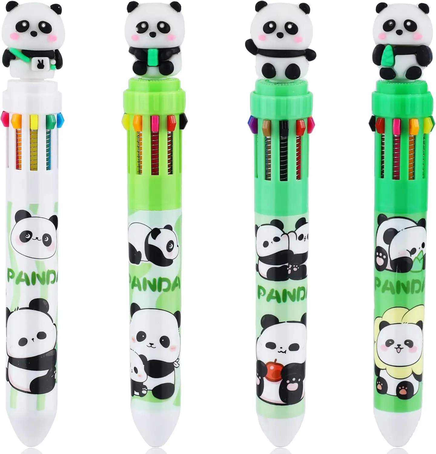 

12 Pcs Panda Multicolor Ballpoint Pens 10-in-1 Colored Pens Fine Point Retractable Cute Cartoon Panda Ballpoint