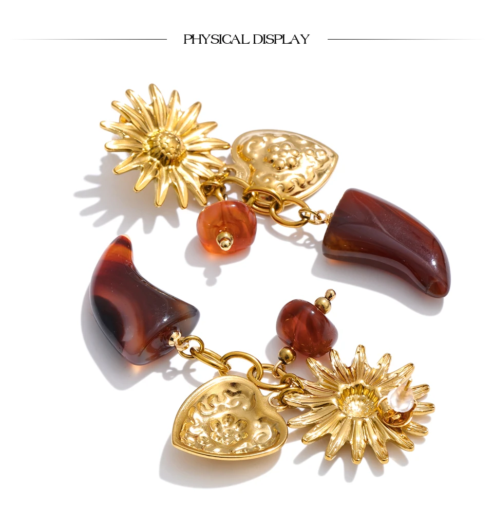 Yhpup Blume Horn Tropfen Baumeln Ohrringe für Frauen Handgemachte Vintage Harz Acryl Hören Herbst Winter Stil Stilvolle Schmuck 2025 – Detail 3