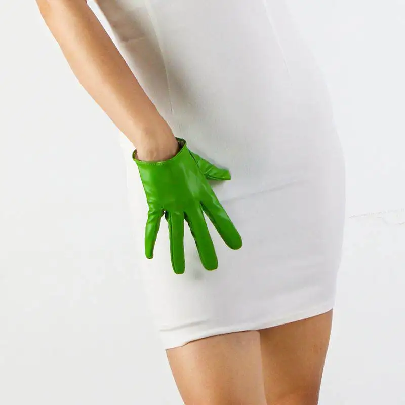 16 cm 6 Zoll extra kurze Handschuhe aus Kunstleder, PU, glänzend, schwarz, Cosplay, für Männer und Frauen, Mädchenmode, Touchscreen, empfindlich – Detail 9