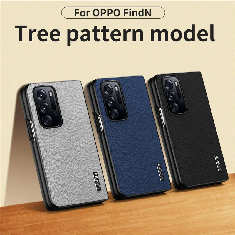 Solid Color Wood Pattern Phone Case For OPPO Find N N2 Coque Shockproof Trees Skins PC Protection Shell Phone Back Cover