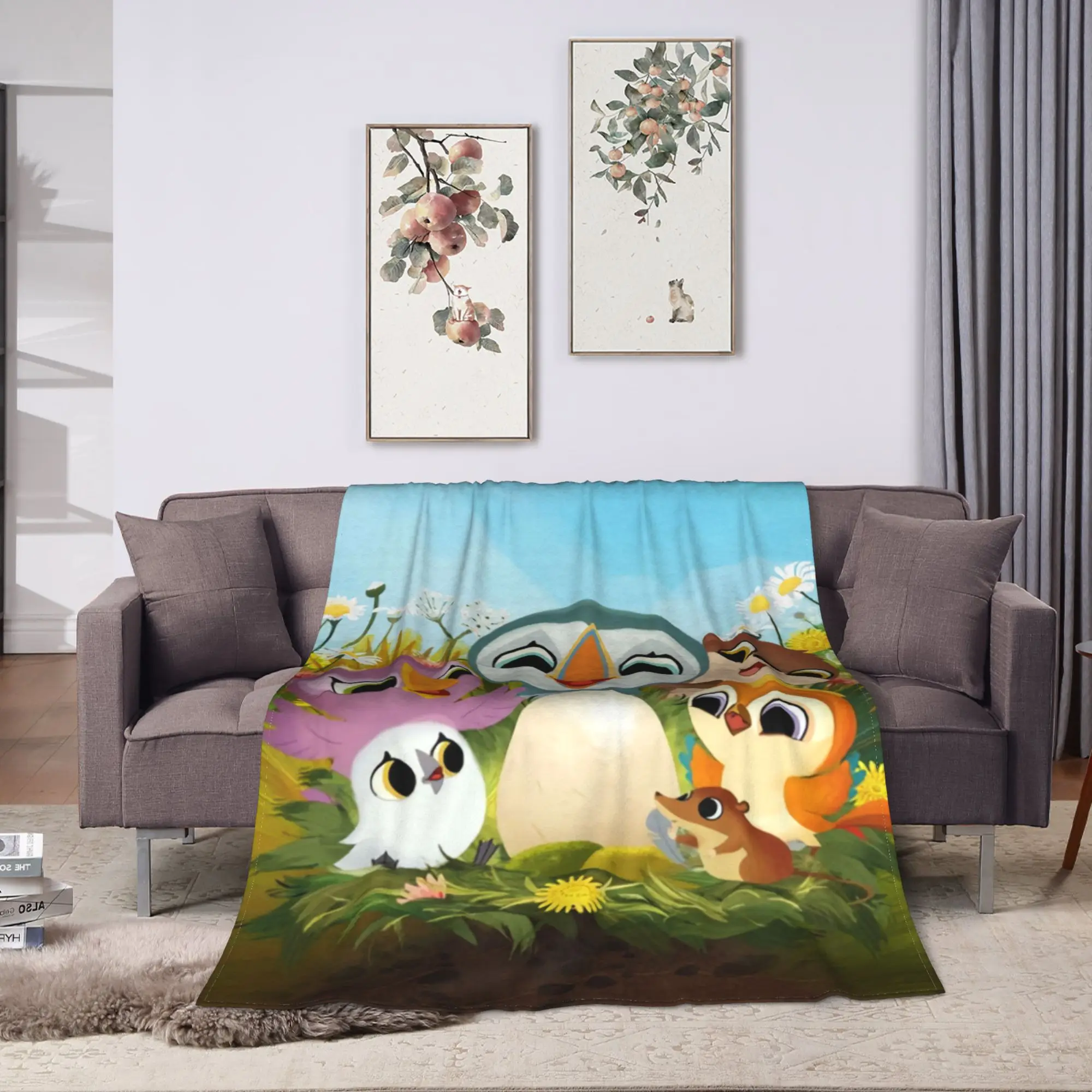 Puffin Rock and the New Friends Super Soft Blanket  Airplane Travel Plush Throw Blanket Flannel Bedspread Sofa Bed Cover