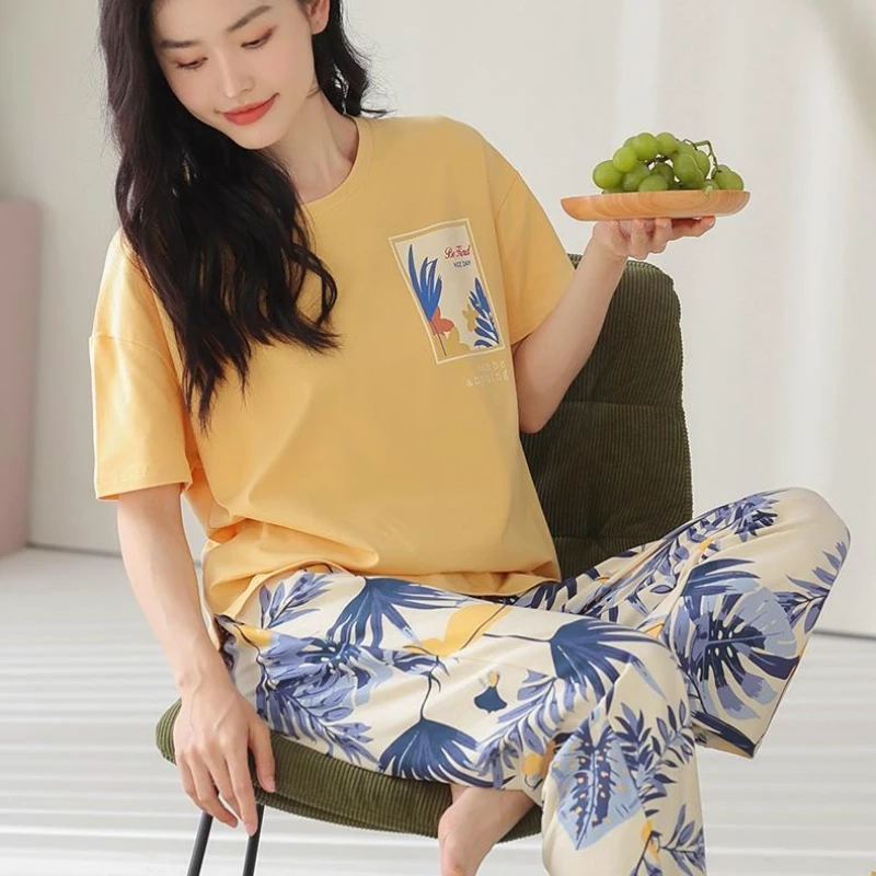With Chest Pad Pajamas Women's New Summer Can Be Worn Outside The Anti-convex Point Home Clothes Simple Short-sleeved Trousers