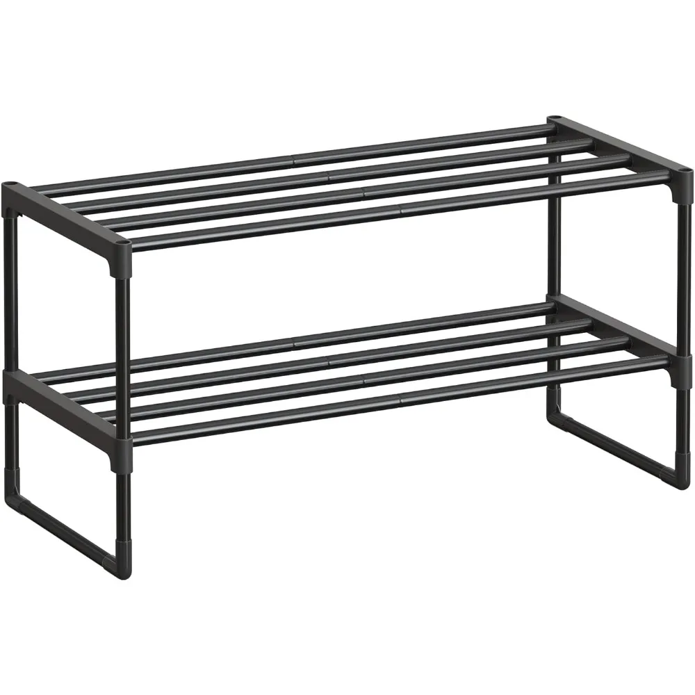 

Shoe Rack, 2-Tier Shoe Organizer, Metal Storage Shelf, Upright or Upside Down, for 6-9 Pairs, Stackable, for Entryway,