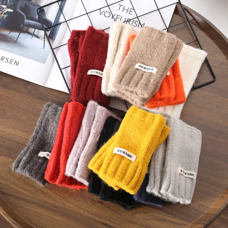 Winter Warm Thickening Wool Gloves Knitted Fingerless Exposed Finger Thick Gloves Without Fingers Mittens Glove for Women