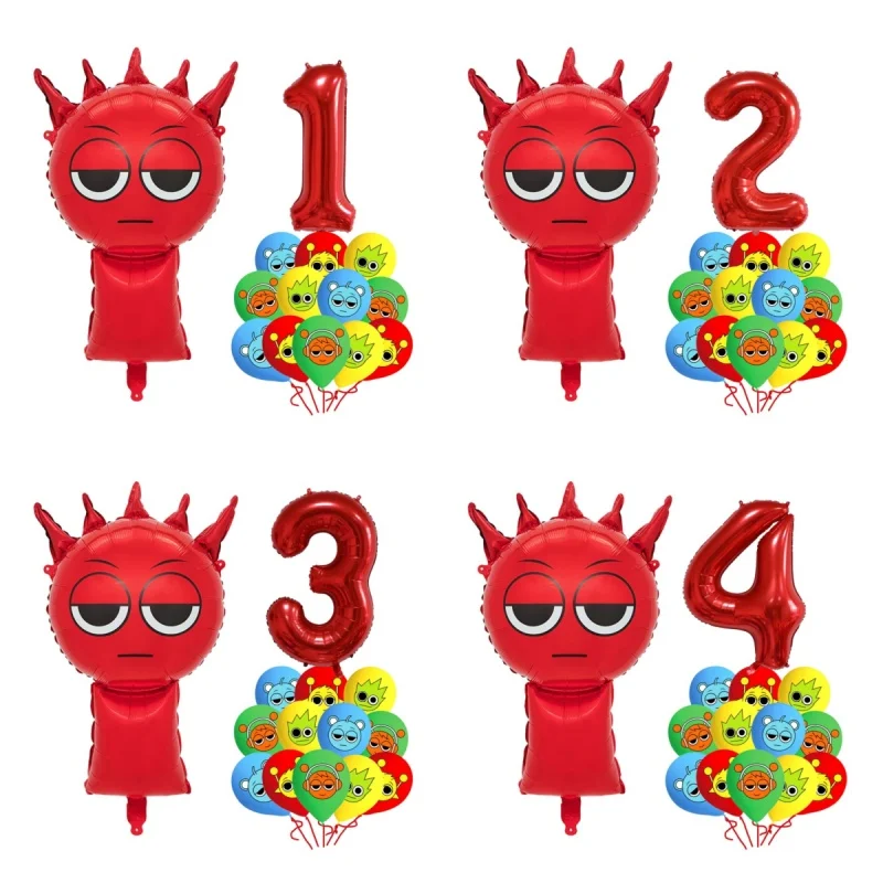 14 قطعة Sprunki موضوع بالون مجموعة 32 بوصة أرقام حمراء 1-9 سنة بالونات حفلات أعياد الميلاد لاستحمام الطفل الاطفال لوازم الحفلات